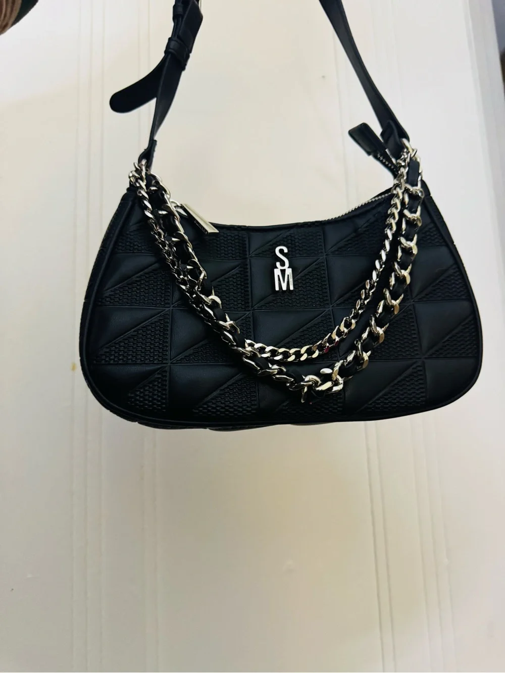 Steve Madden Black Quilted Chain-Accent Shoulder Bag